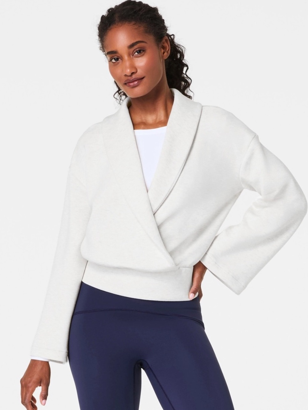 SPANX Cream Wrap Shawl-Collar Pullover Sweater